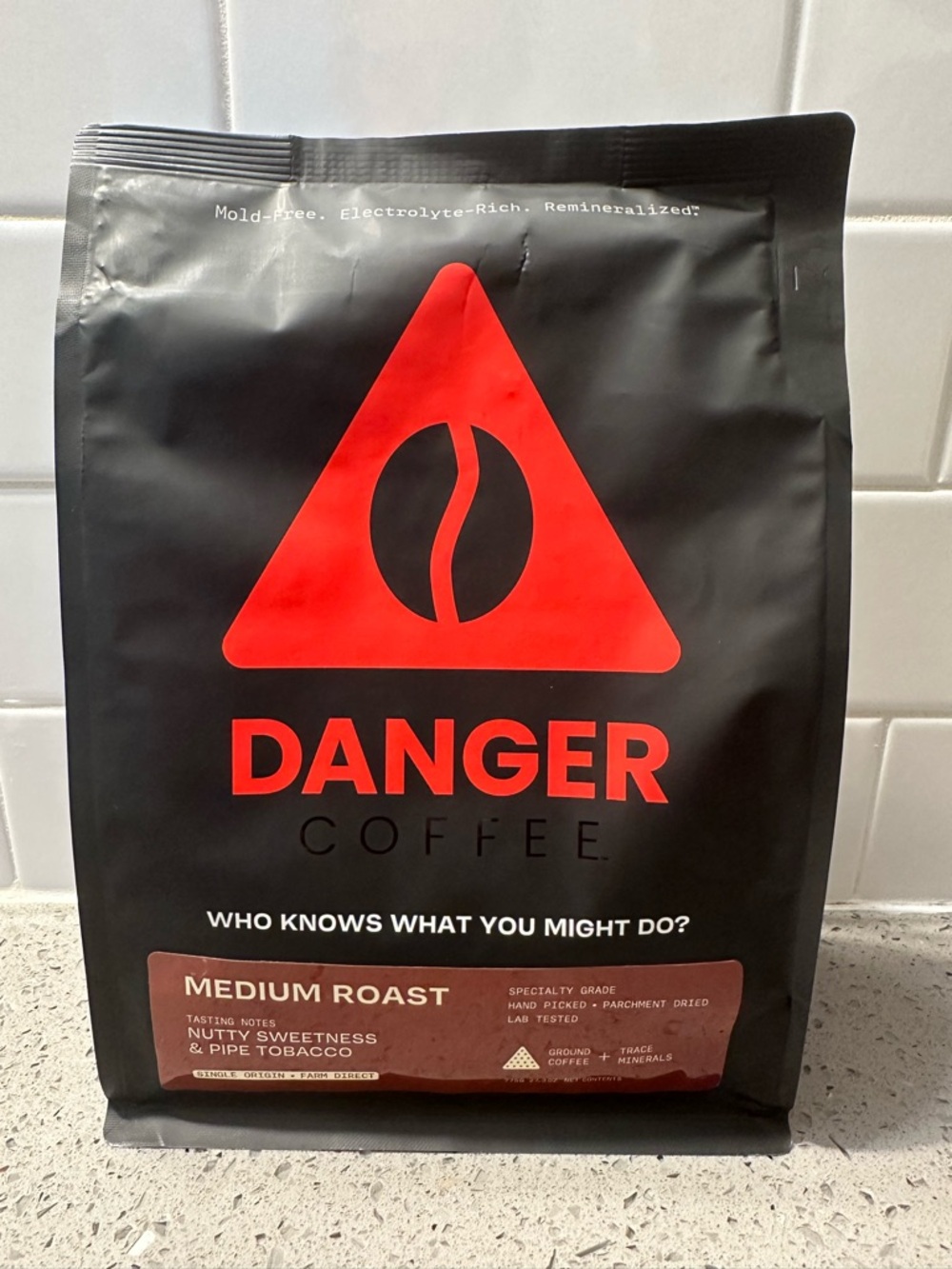 Danger coffee 90 servings Medium Roast Black & Red Bag